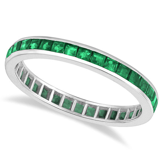 Princess-Cut Emerald Stackable Ring For Women 14k White Gold, around £433 from Etsy