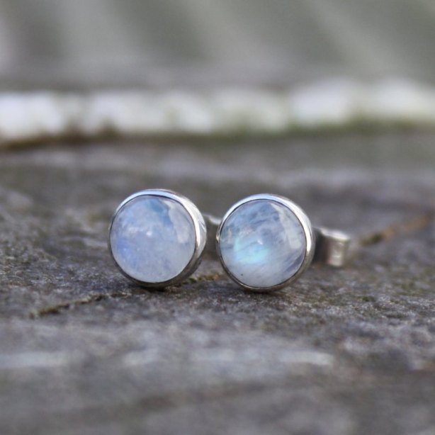 Moonstone stud earrings sterling silver, £22, Etsy