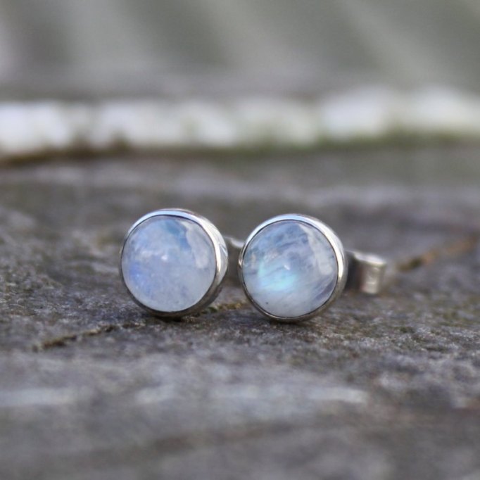 Moonstone stud earrings sterling silver, £22, Etsy