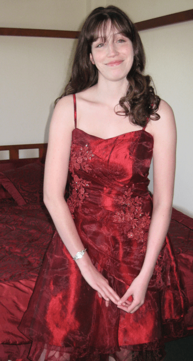 Burgundy red dress - possibly a little on the shiny side but the colour is spot on.