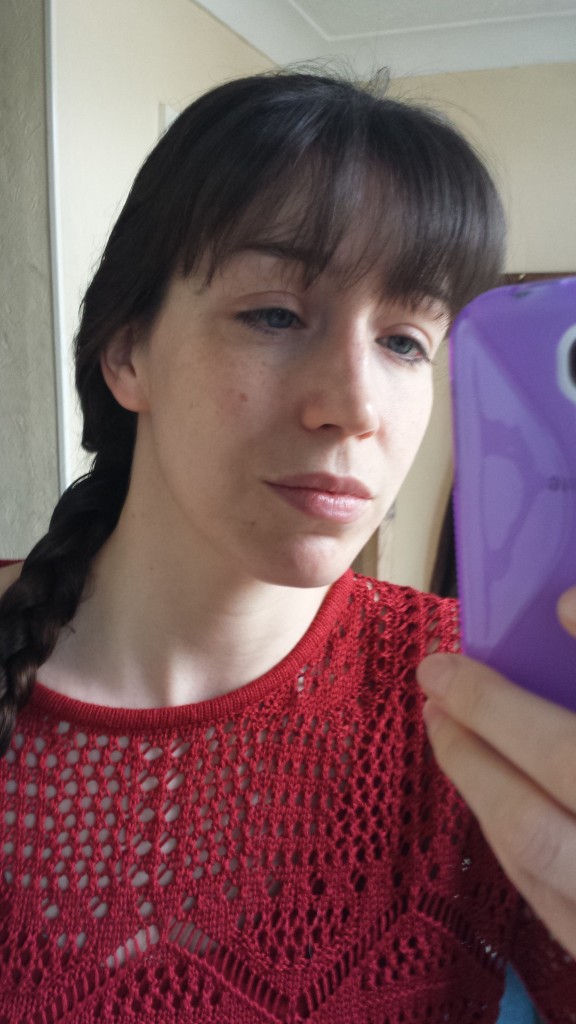 Me without make-up (literally not a scrap). I'm very aware of my acne scars.